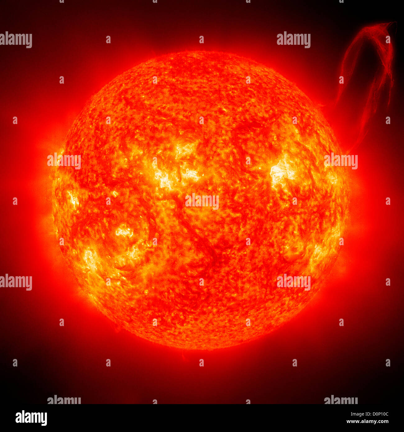 Eine Sonnen-Protuberanz im extremen ultravioletten Licht (er II 304 Angström) bricht, dass Son Protuberanzen sind riesige Wolken relativ Stockfoto