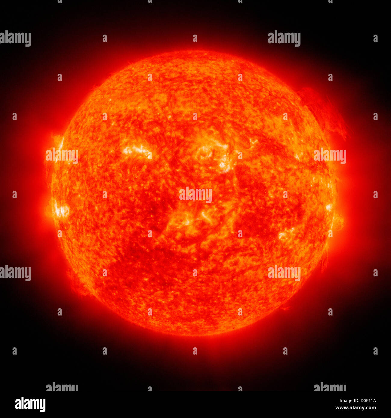 Die Anfänge große Sonnen-Protuberanz kann gesehen 02:00 auf Sonne in diesem Solar Heliospheric Observatory (SOHO) Bild positionieren Stockfoto