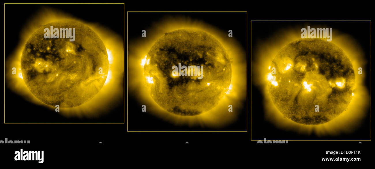 Koronale Löcher erscheinen als dunkle Bereiche Corona im UV-Licht im Röntgenlicht. Koronale Löchern sind starke Quelle solar Stockfoto