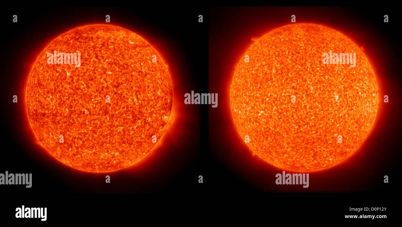Zwei Bilder genau elf Jahren auseinander genommen (29. November - 1996 links 2007 rechts) beide genommen Solar Heliospheric Observatory Stockfoto