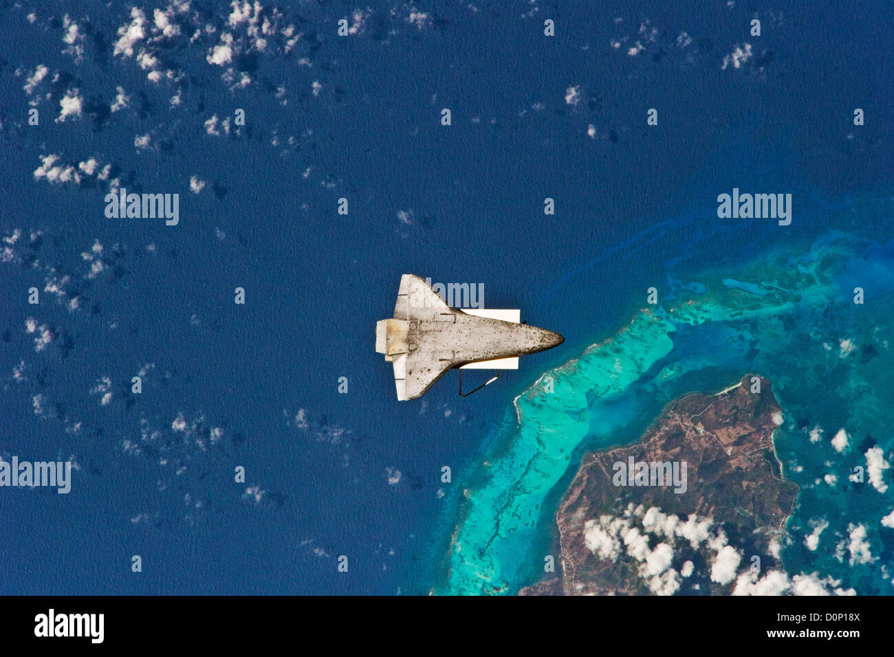 Unterseite des Space Shuttle, von oben Stockfoto