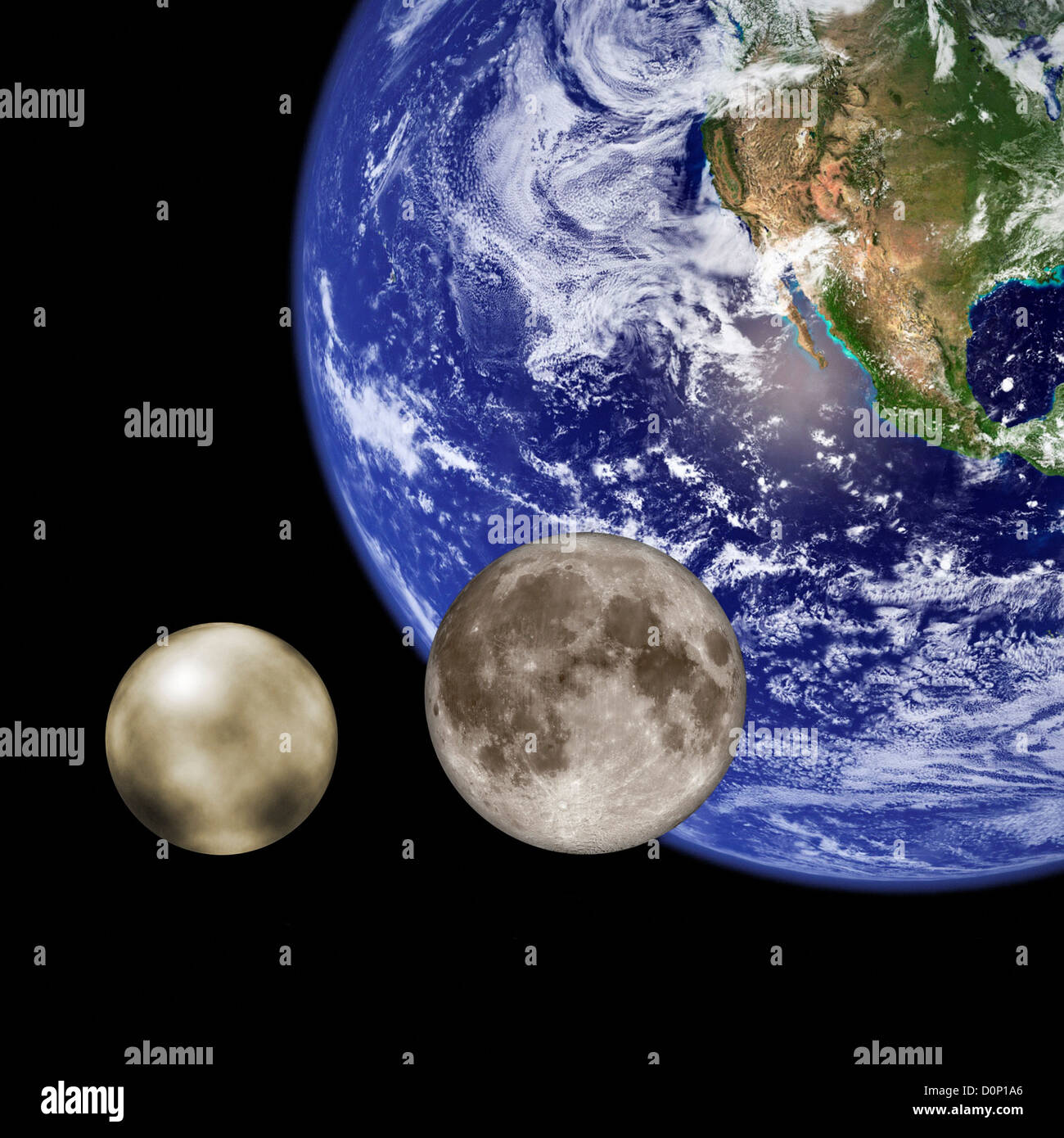 Erde, Mond und Pluto Stockfoto