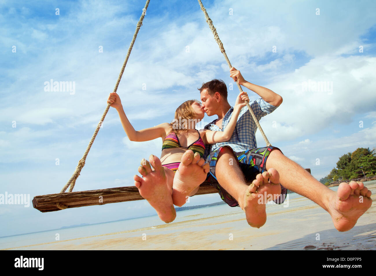 Urlaub, liebende Paar am Strand Stockfoto