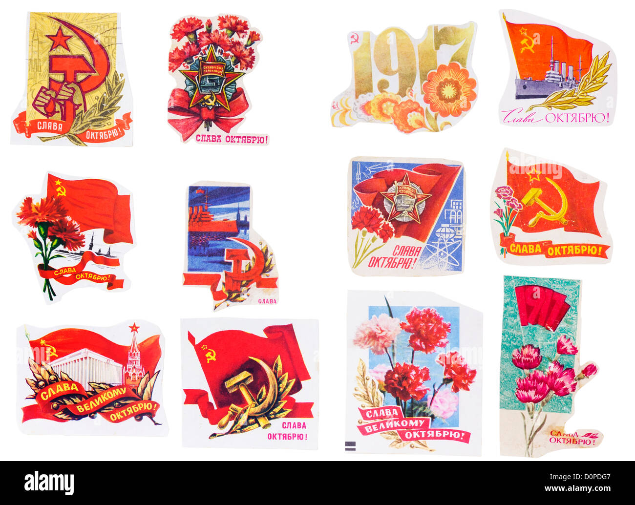 Ideologische Papier Banner set Sammlung der totalitären Sowjetunion. Urlaub der großen Oktoberrevolution. Bilder sind Tayna Stockfoto