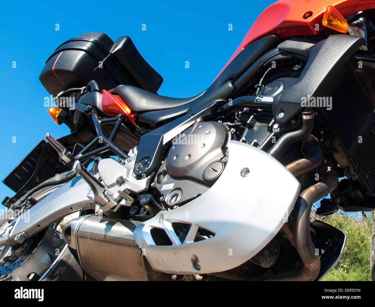 Motor eines orange Sport-Bikes Stockfoto