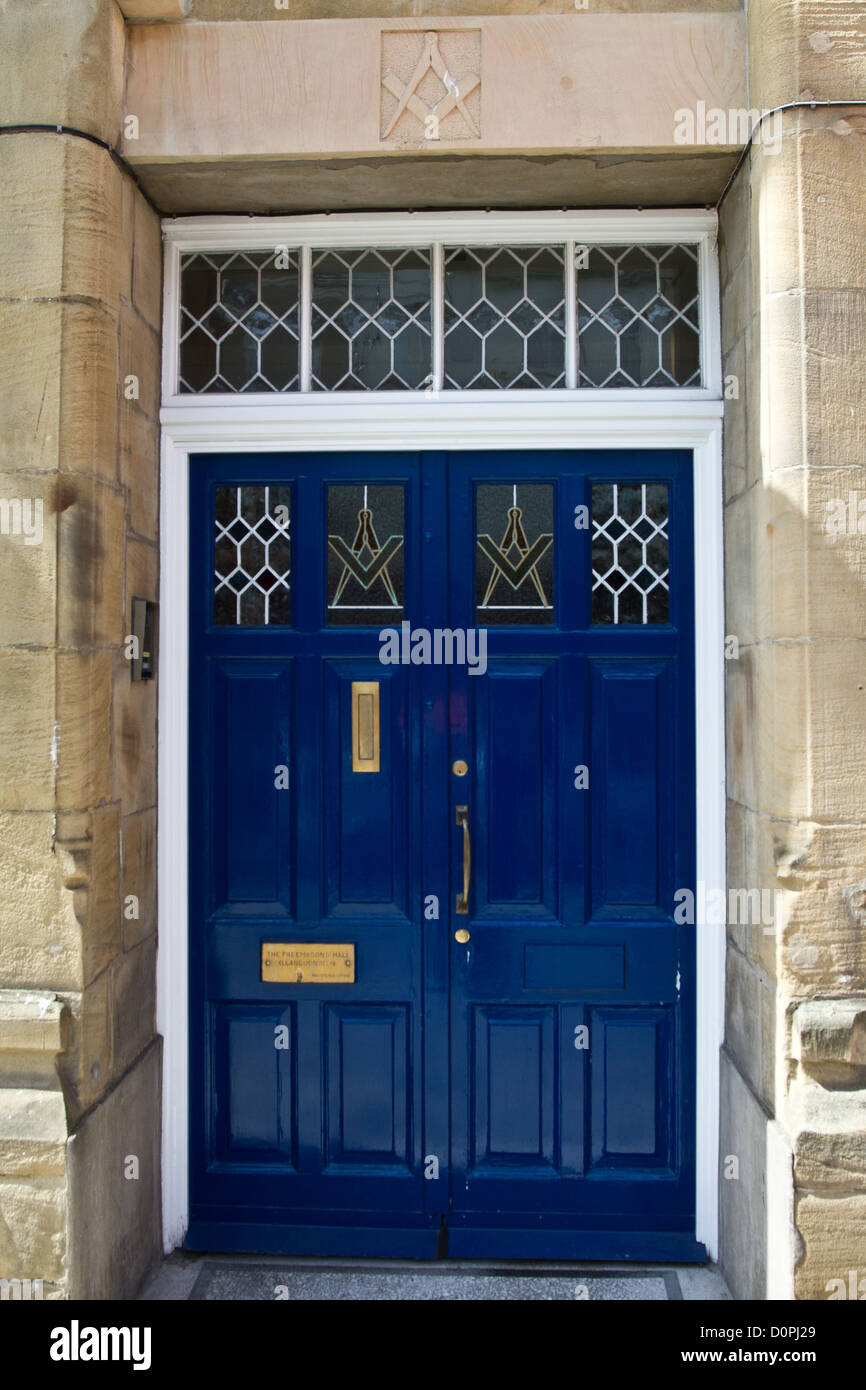 Eingang der Masonic Hall in Llandudno, Conway in Nord-Wales, Vereinigtes Königreich Stockfoto
