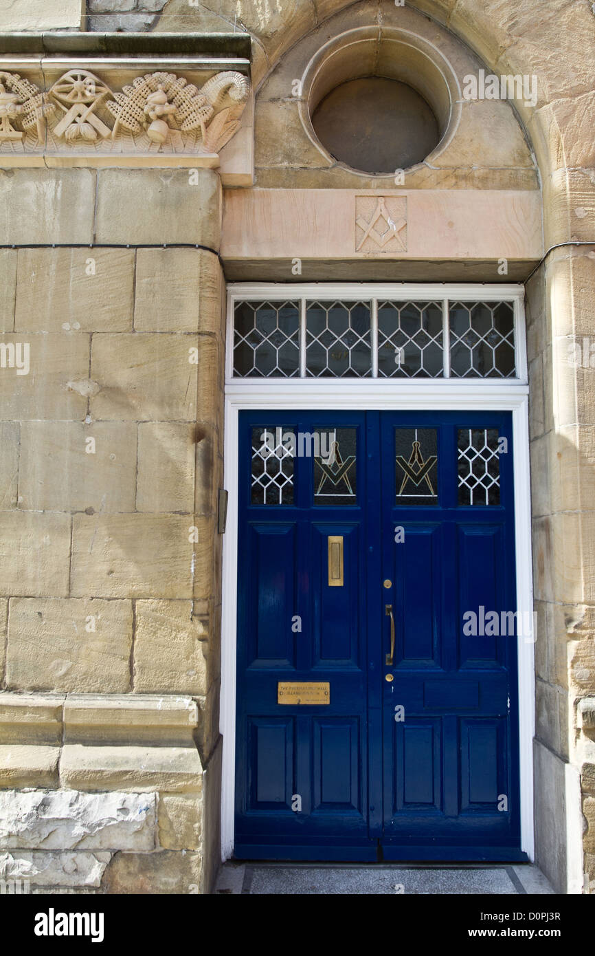 Eingang der Masonic Hall in Llandudno, Conway in Nord-Wales, Vereinigtes Königreich Stockfoto