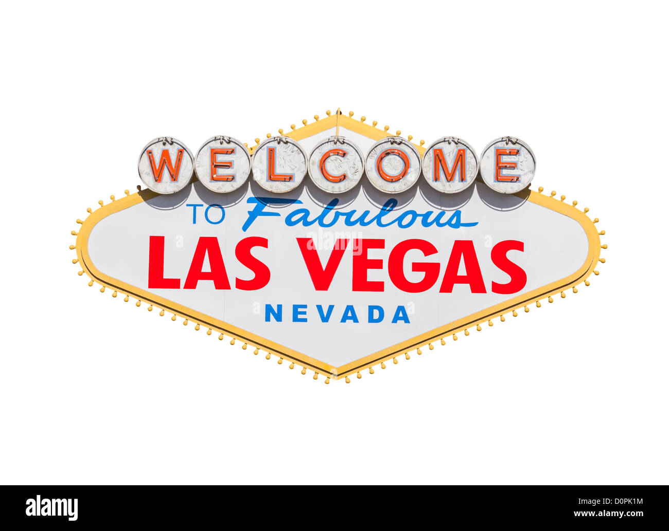 Las Vegas Willkommensschild Diamant-Form mit Beschneidungspfad isoliert. Stockfoto