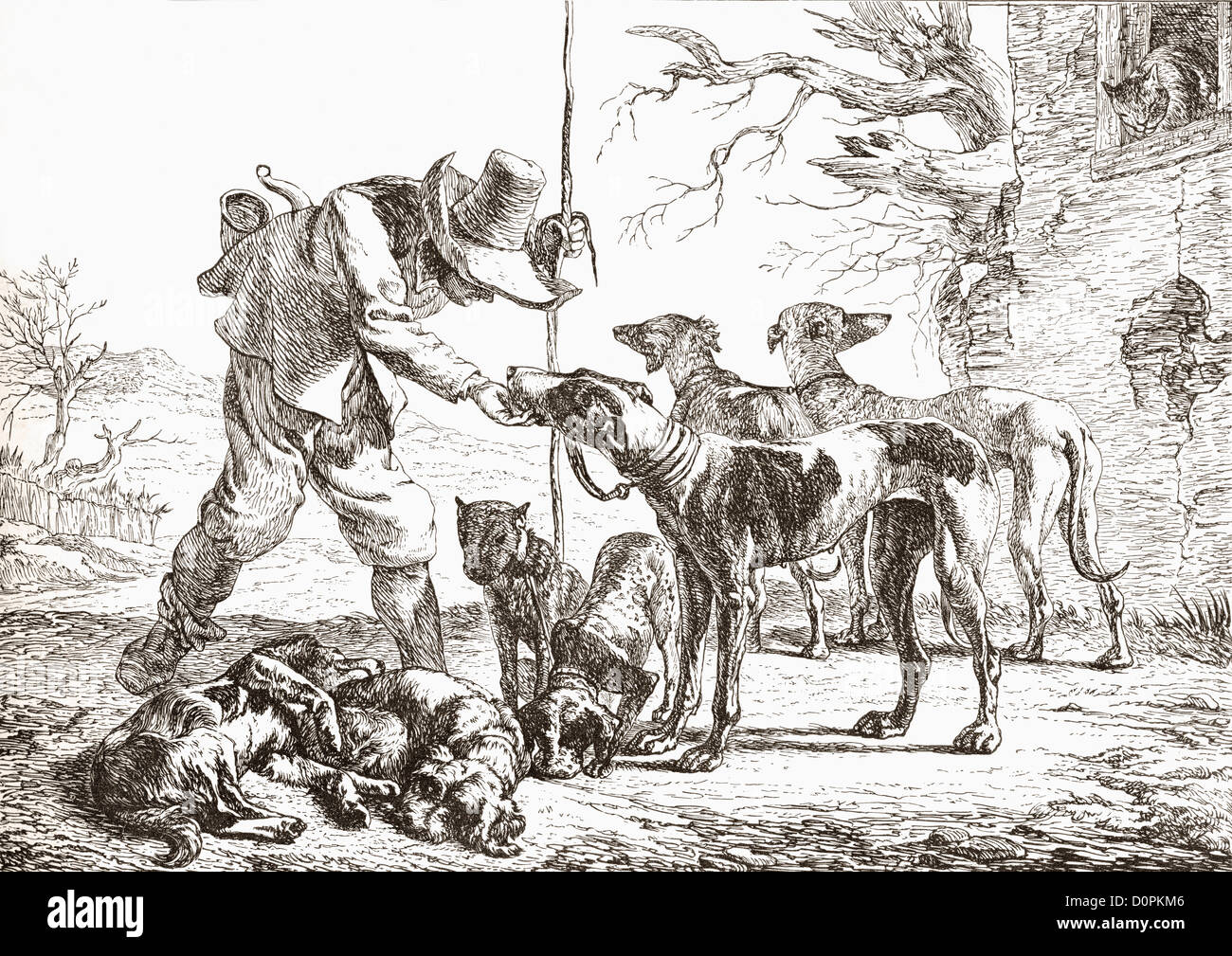Les Chiens von Pieter van Laer. Ein Jäger mit seinen Hunden. Stockfoto