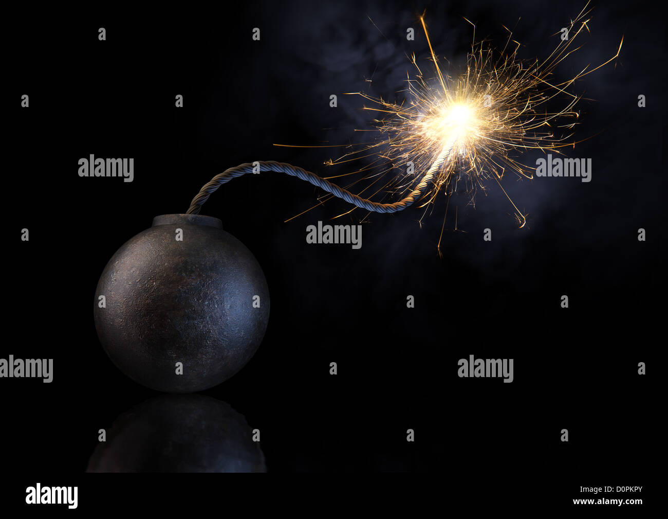 Sicherung, Funken, Bombe, Cartoon-Stil, dunkel, explosiv, Stockfoto