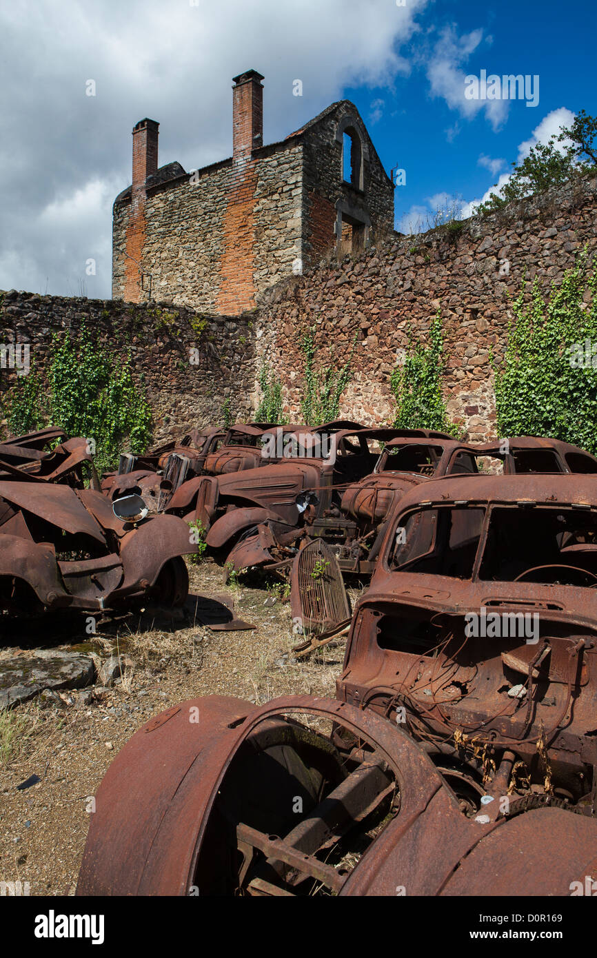 die Ruinen von der Nazi-Gräuel des 10. Juni 1944 in Oradour Sur Glane, Limousin, Frankreich Stockfoto
