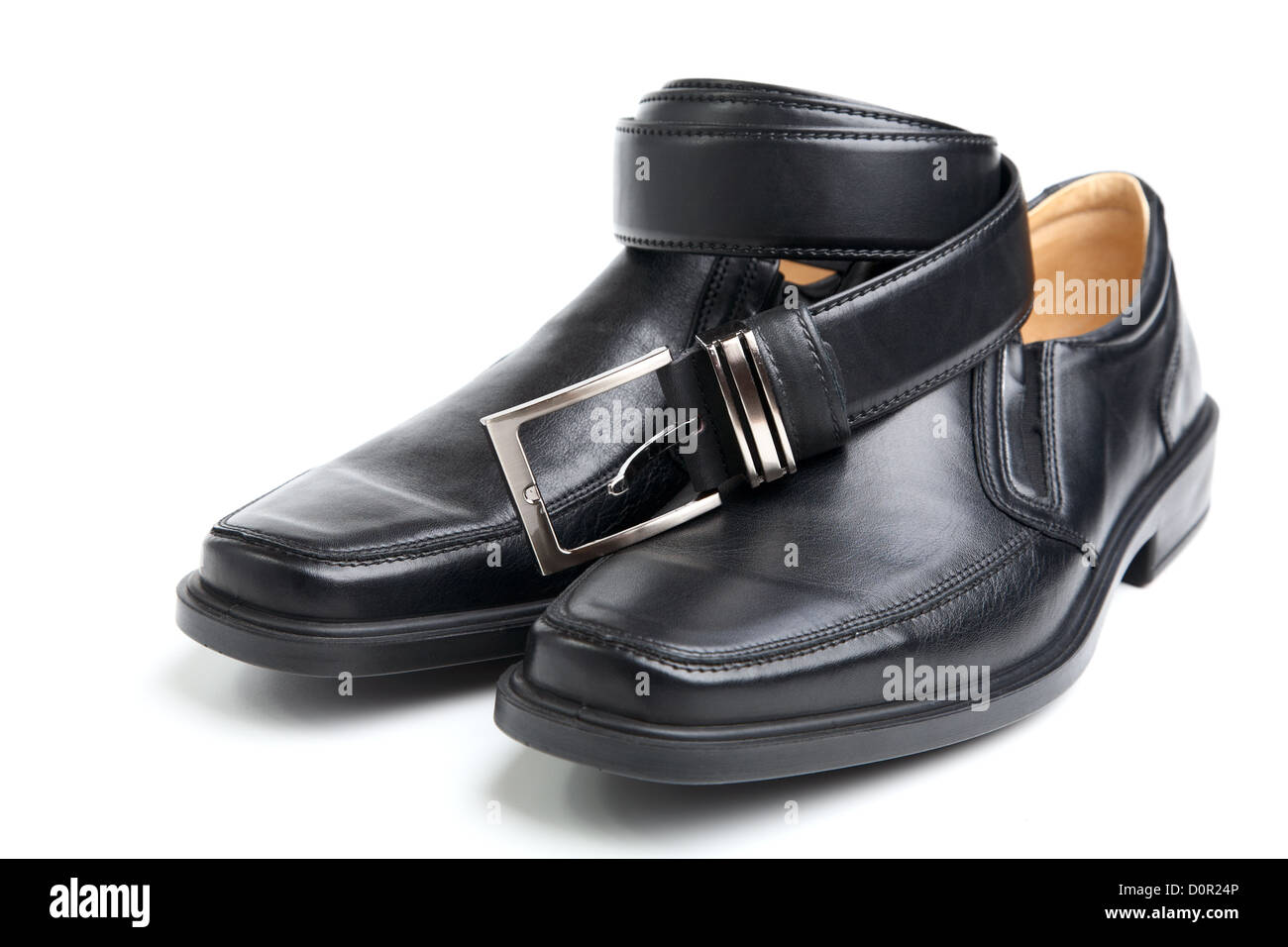 paar schwarze Mann Schuh und Gürtel Stockfoto