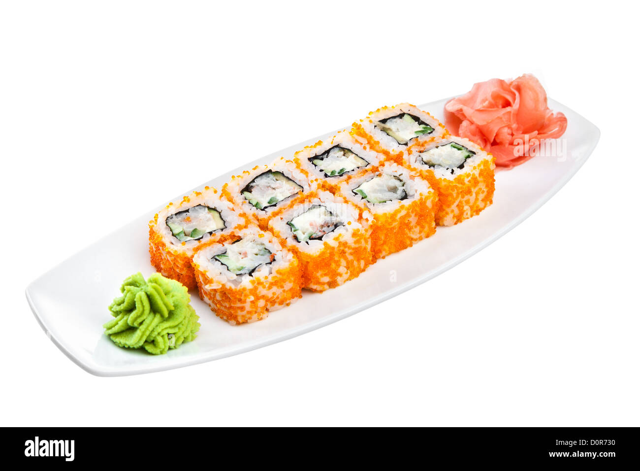 Sushi (California Roll) auf weißem Hintergrund Stockfoto