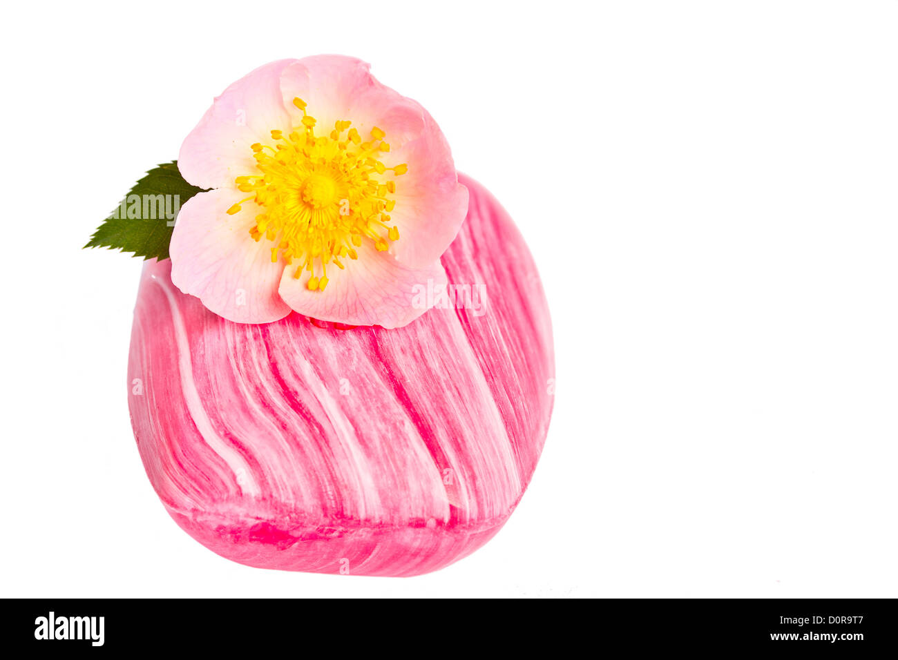 Rosa Seife mit Blume Stockfoto