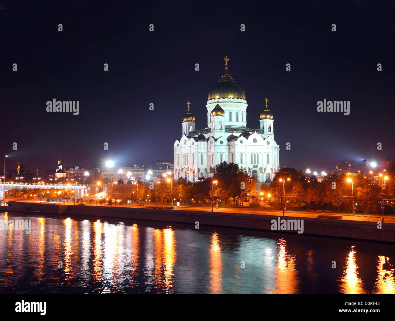 Christus-Erlöser-Kathedrale in Moskau bei Nacht Stockfoto