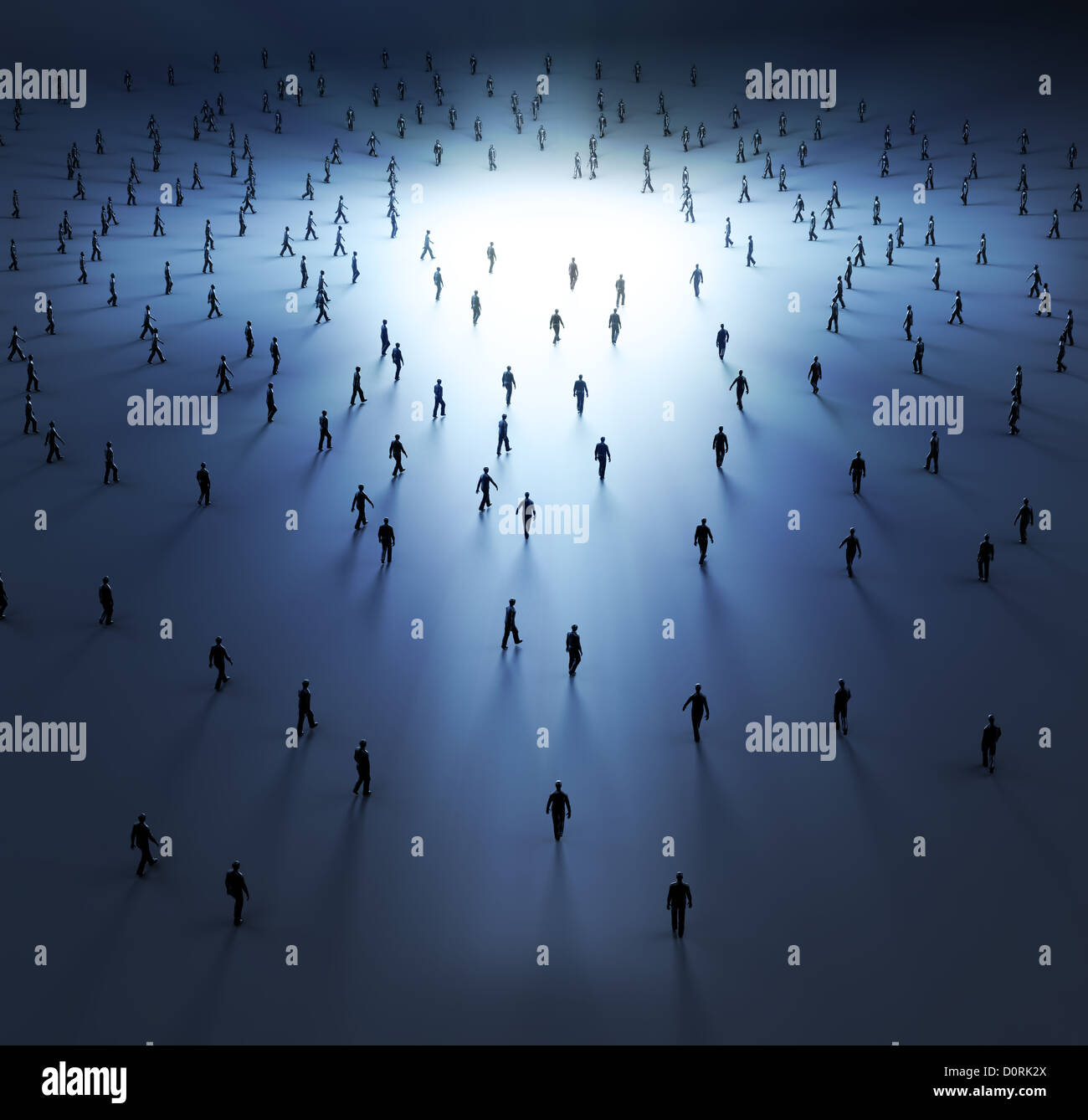 Kleine Menschen, die zu Fuß in das Licht Stockfoto