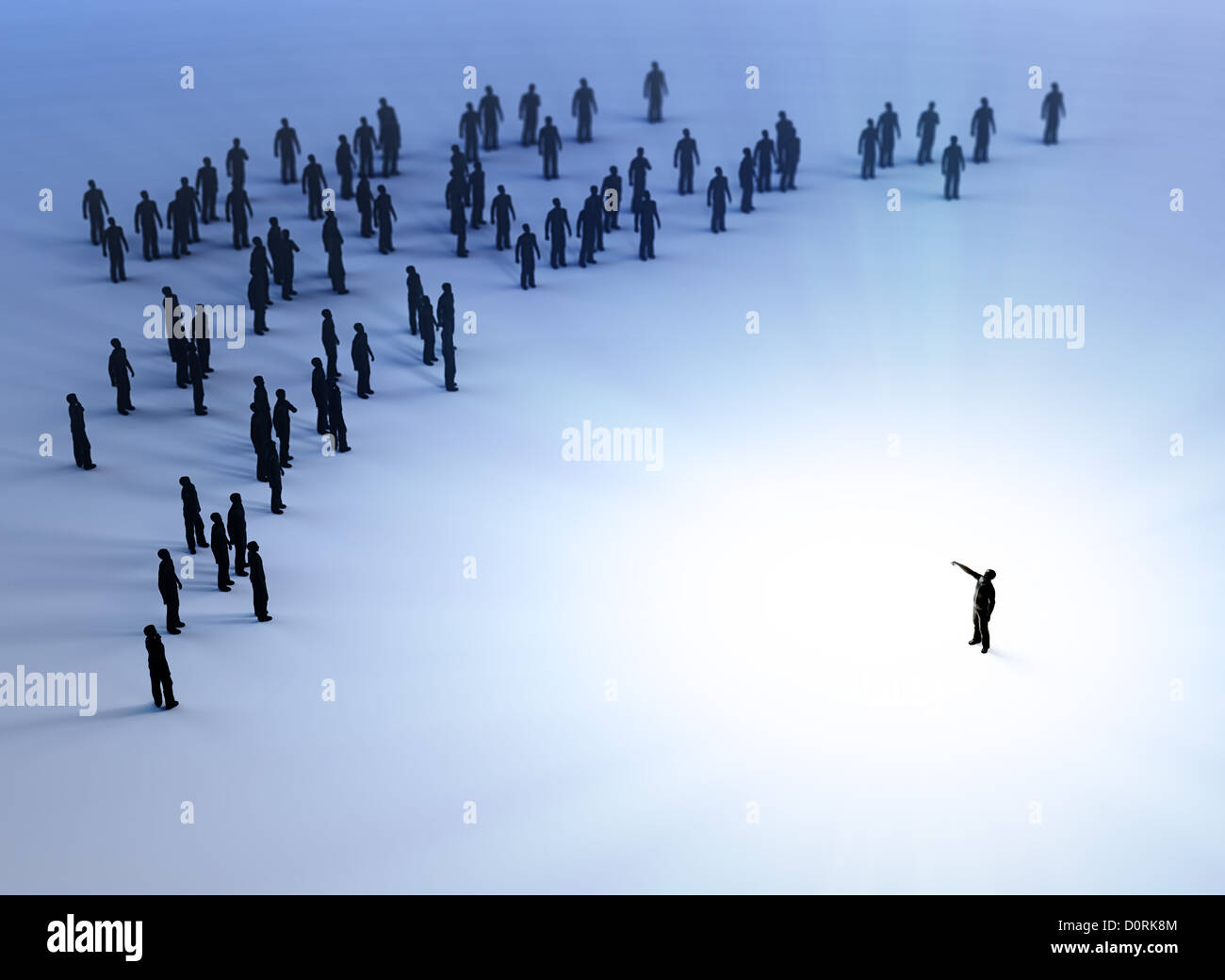 Kleine Menschen anhören Führer Stockfoto