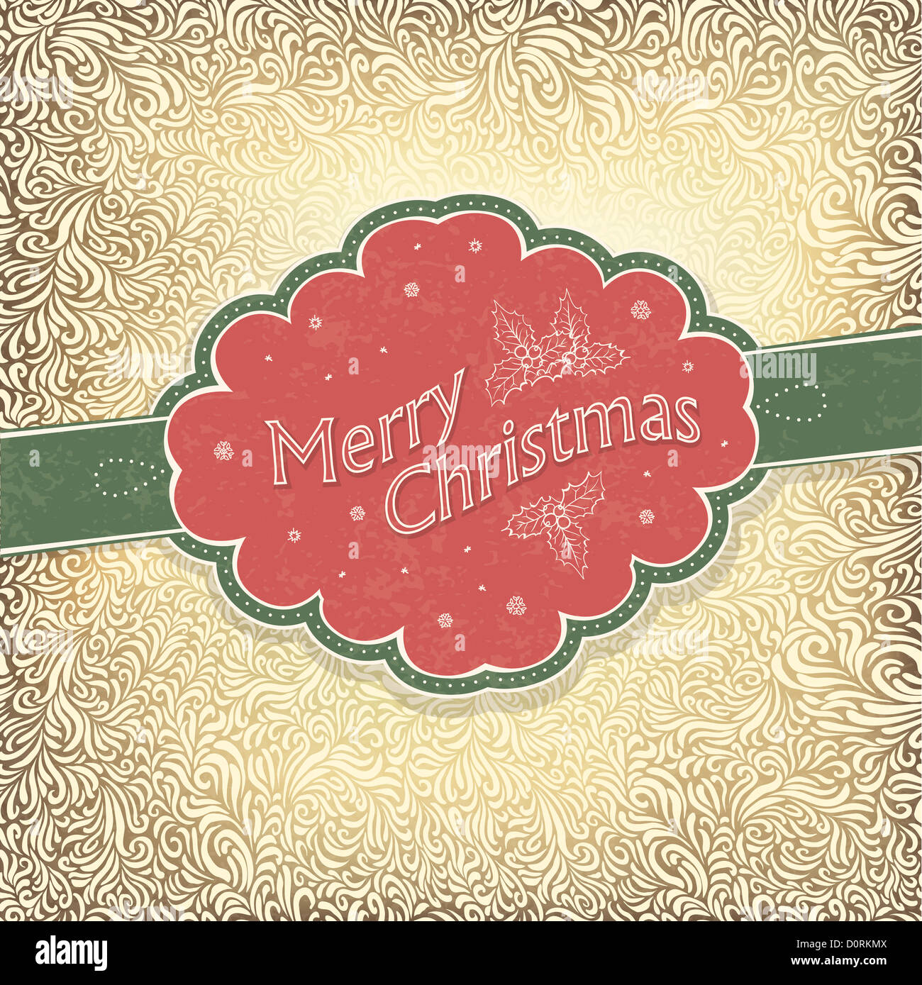 Frohe Vintage Weihnachtskarte mit verschneiten Muster. Stockfoto