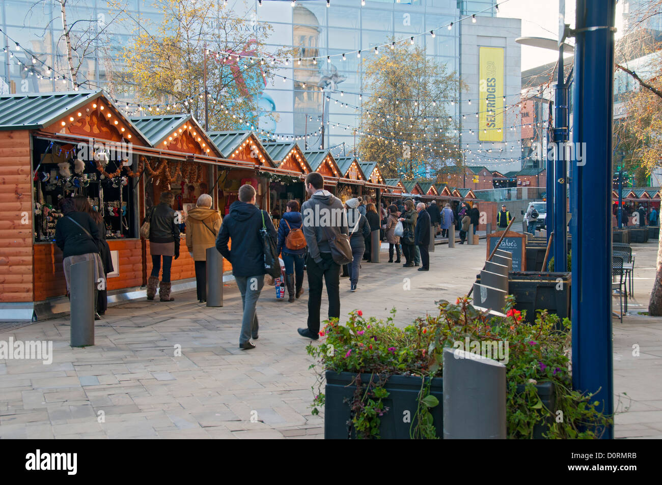 Weihnachtsmarkt-Ständen, Exchange Square, Manchester, England, UK Stockfoto