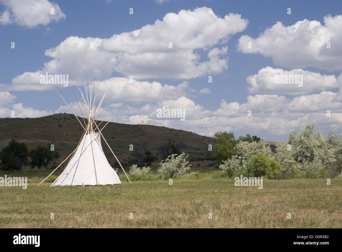 Indianerzelt am Little Bighorn Stockfoto