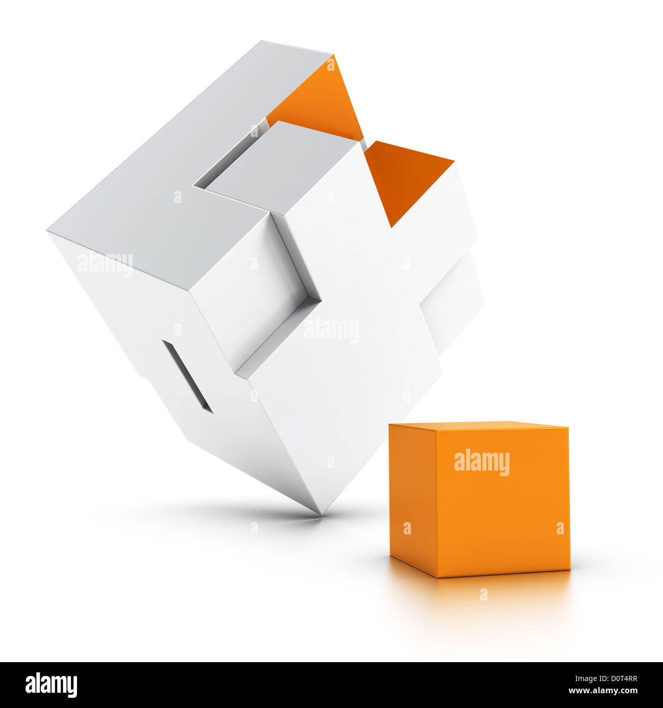3D Puzzle mit einem orangefarbenen fehlende Teil auf weißem Hintergrund, Symbol der Integration Stockfoto