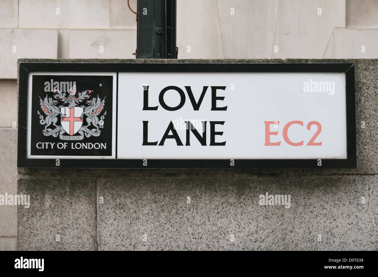 Verkehrszeichen für Love Lane, EC2, City of London, UK. Stockfoto