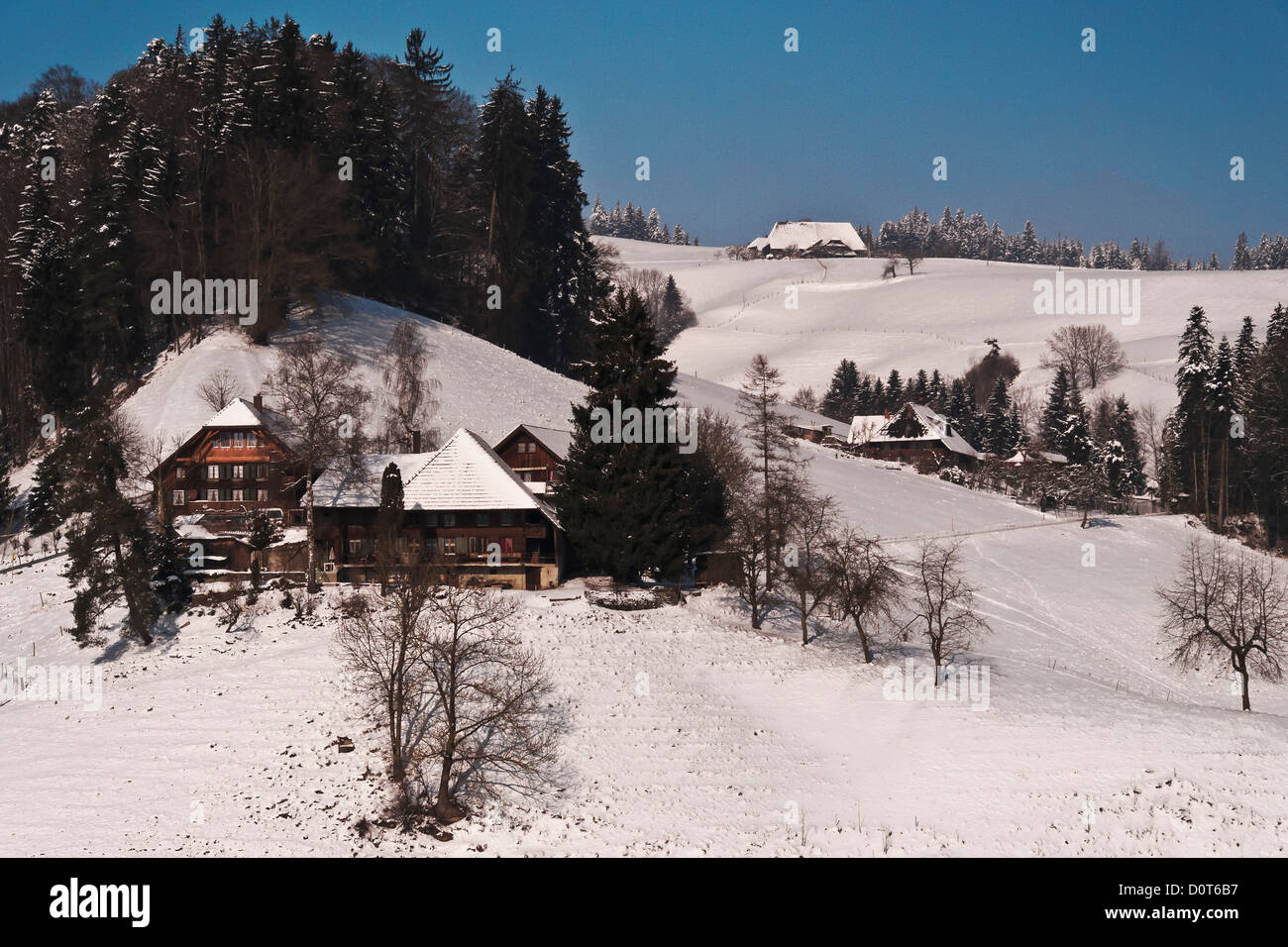 Bauernhäuser, Emmental, Hof, Hof, Höfe, Kanton Bern, Landschaft, Rüegsbach, Schnee, Schweiz, Winter Stockfoto