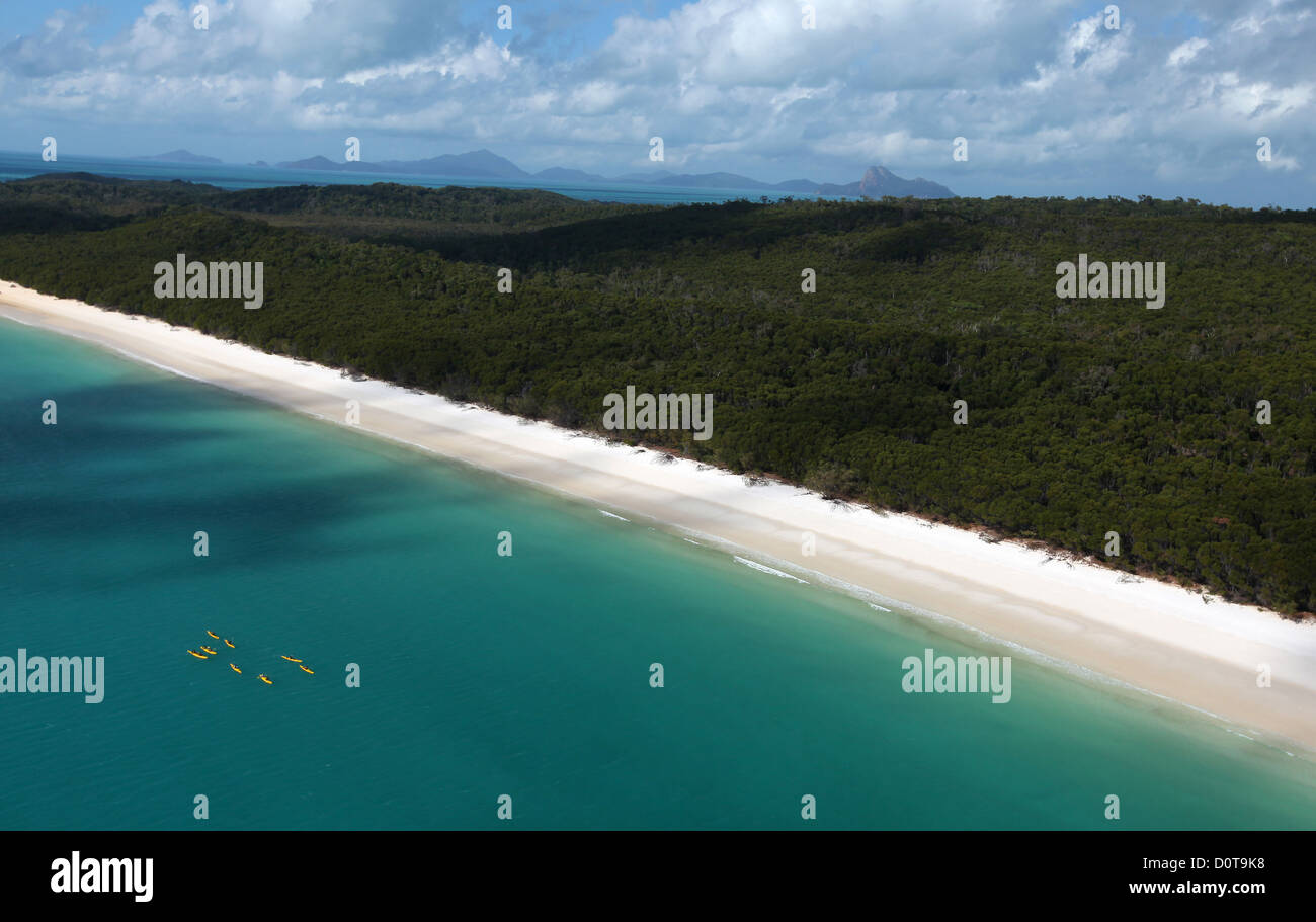 schneeweiße, träumen Whitehaven Beach, Strand, Sand, Strand, Whitsunday Island, Hauptinsel, leer, Natur, Hubschrauber, Quee Stockfoto