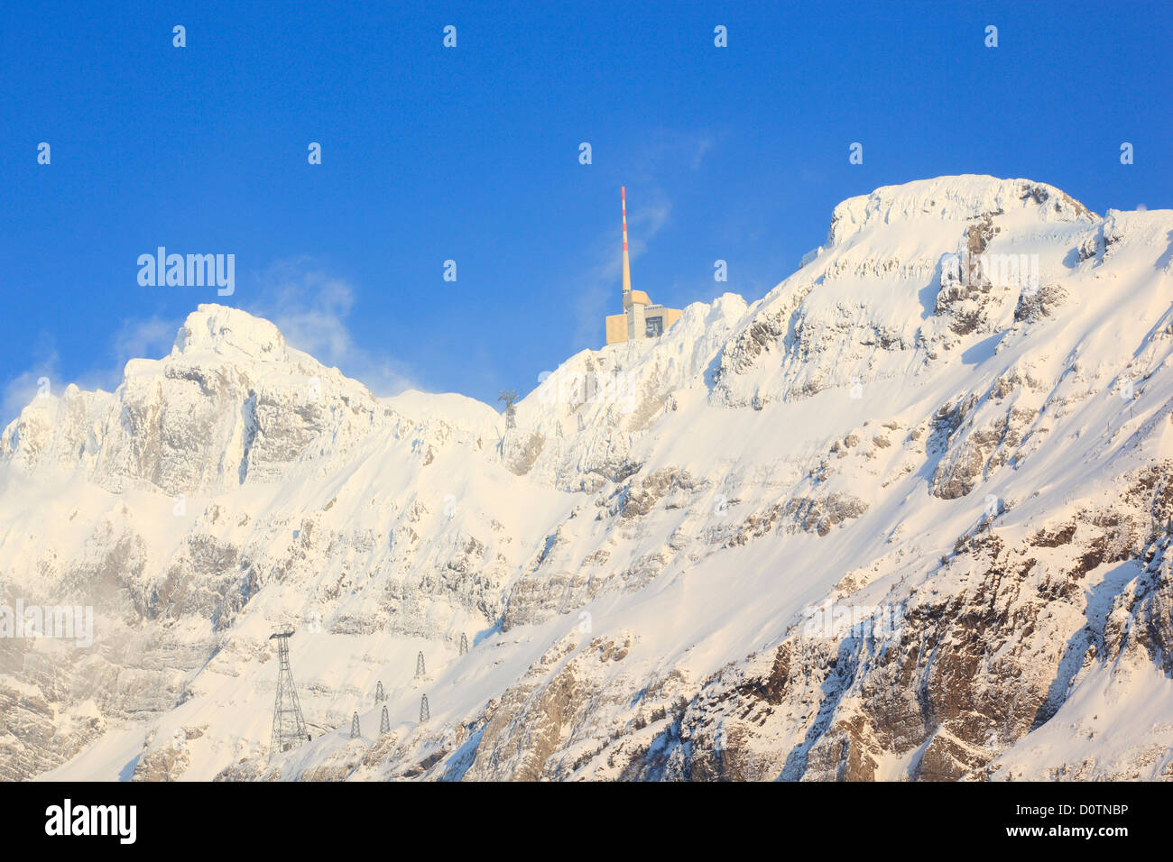 2502 m, Alp, Alpen, Alpstein Alpstein Bereich, Antenne, Appenzell, anzeigen, Bergpanorama, Berggipfel, massiv, Berg, Berg Stockfoto