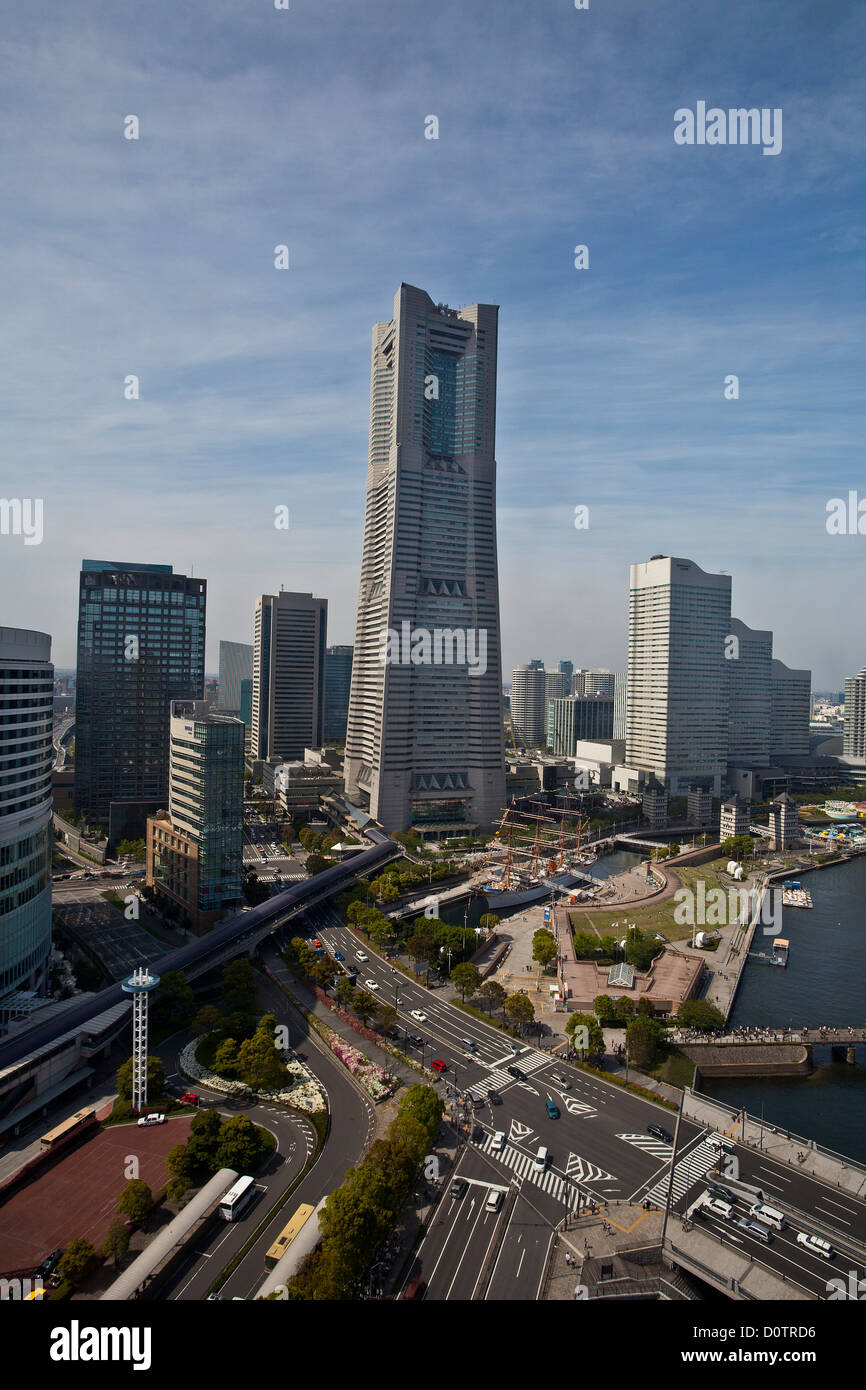 Japan, Asien, Urlaub, Reisen, Yokohama, Stadt, Skyline, Sehenswürdigkeit, Gebäude, Hafen, Skyline, Stockfoto