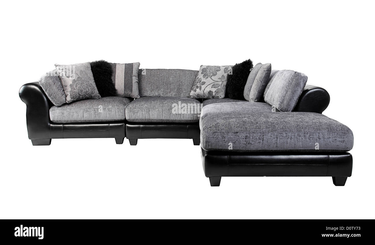 Schöne und gemütliche der Luxus Mischung aus Leder und Stoff Sofa Sitzbank isoliert Stockfoto
