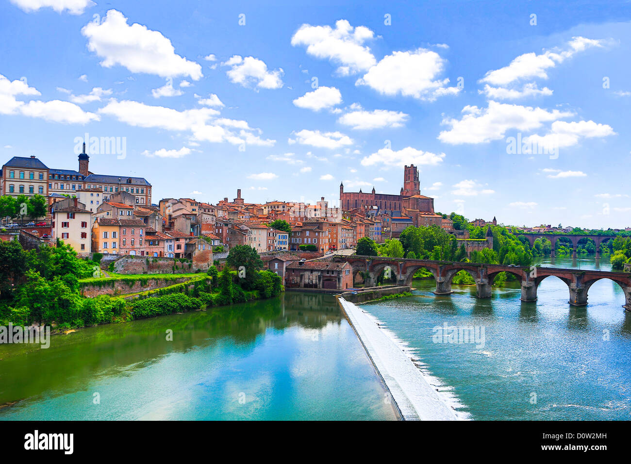 Frankreich, Europa, Reisen, Albi, Saint Cecile, Kathedrale, Welterbe, Brücke, Fluss, Architektur, Brücke, Ziegel, katholisch, med Stockfoto