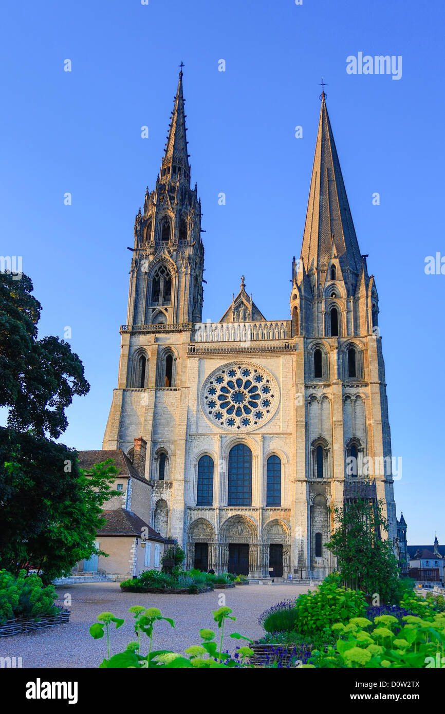 Frankreich, Europa, Reisen, Chartres, Kathedrale, Welt Erbe, Architektur, Geschichte, Haupt, mittelalterlich, Tourismus, Unesco, Fassade Stockfoto