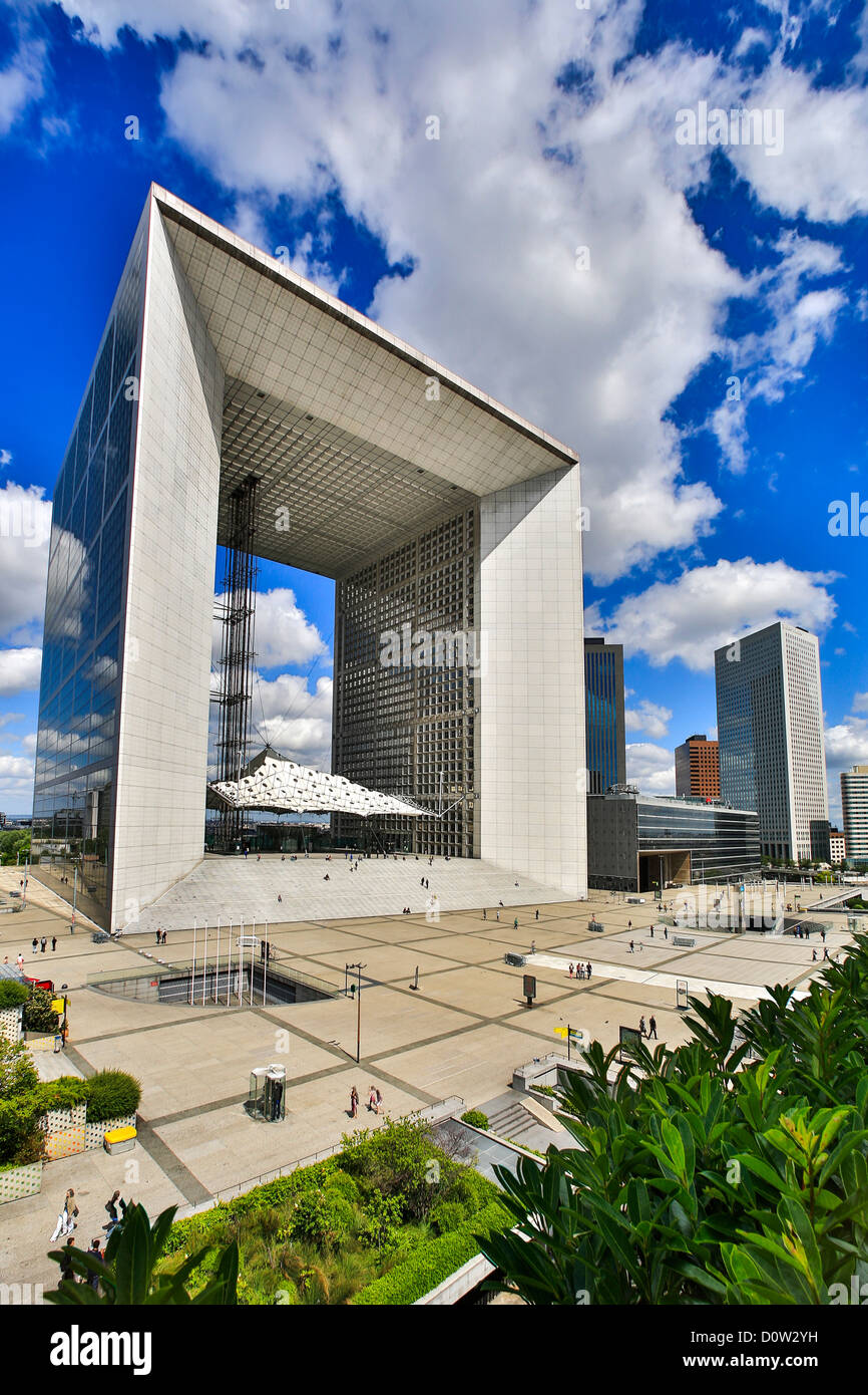 Frankreich, Europa, Reisen, Stadt, La Défense, Paris, Grande Arche, Arch, Architektur, groß, Gebäude, Verteidigung, neue, Skyline, Skyscr Stockfoto