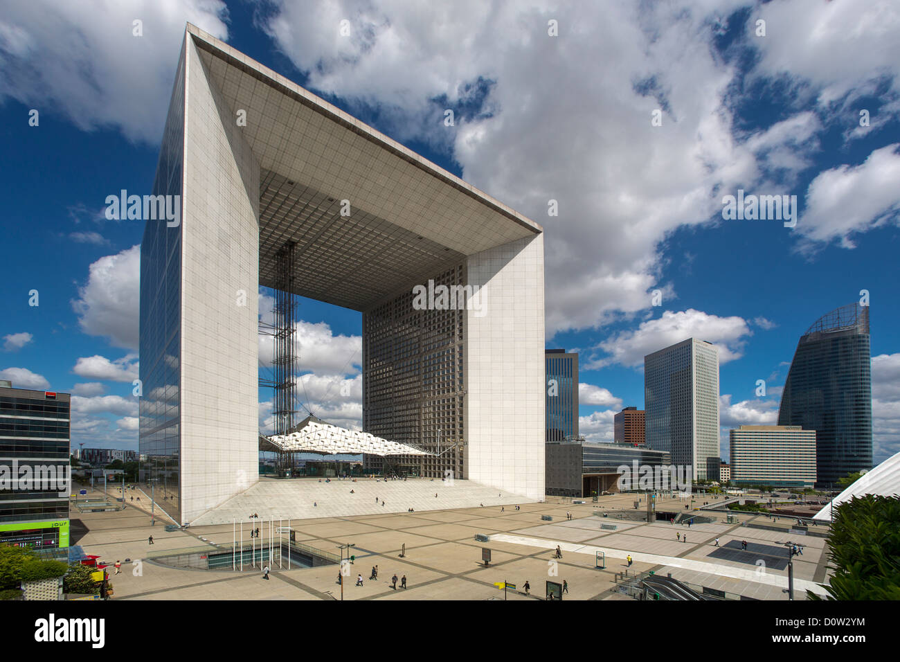 Frankreich, Europa, Reisen, Stadt, La Défense, Paris, Grande Arche, Arch, Architektur, groß, Gebäude, Verteidigung, neue, Skyline, Skyscr Stockfoto