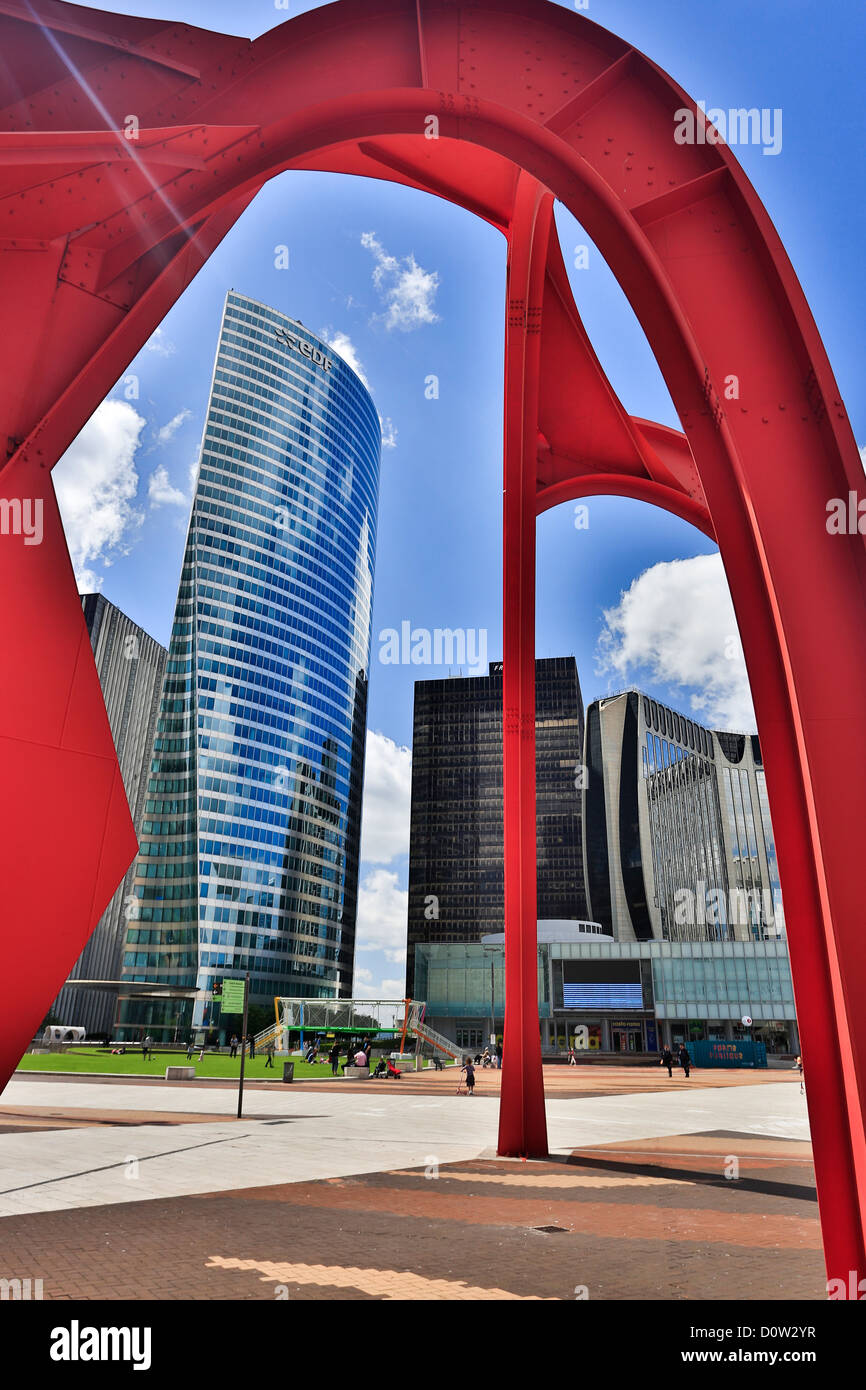 Frankreich Europa Reisen Paris Stadt La Defense Platz Alexander Calder Struktur Architektur Kunst große Gebäude Calder Stockfoto