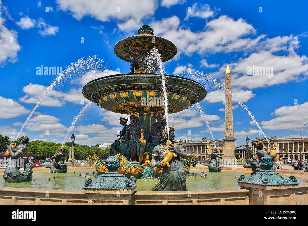 Frankreich, Europa, Reisen, Paris, Stadt, Concorde, Quadrat, Place De La Concorde, Brunnen, Mars, Luxor, Obelisk, Architektur, Kunst, Stockfoto