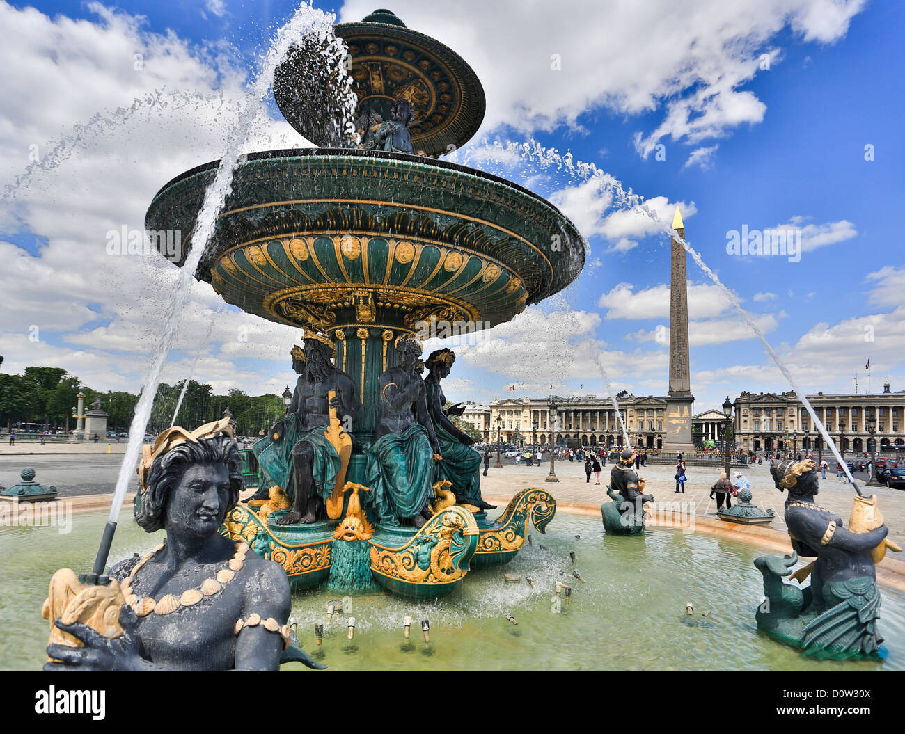 Frankreich, Europa, Reisen, Paris, Stadt, Concorde, Quadrat, Place De La Concorde, Brunnen, Mars, Luxor, Obelisk, Architektur, Kunst, Stockfoto