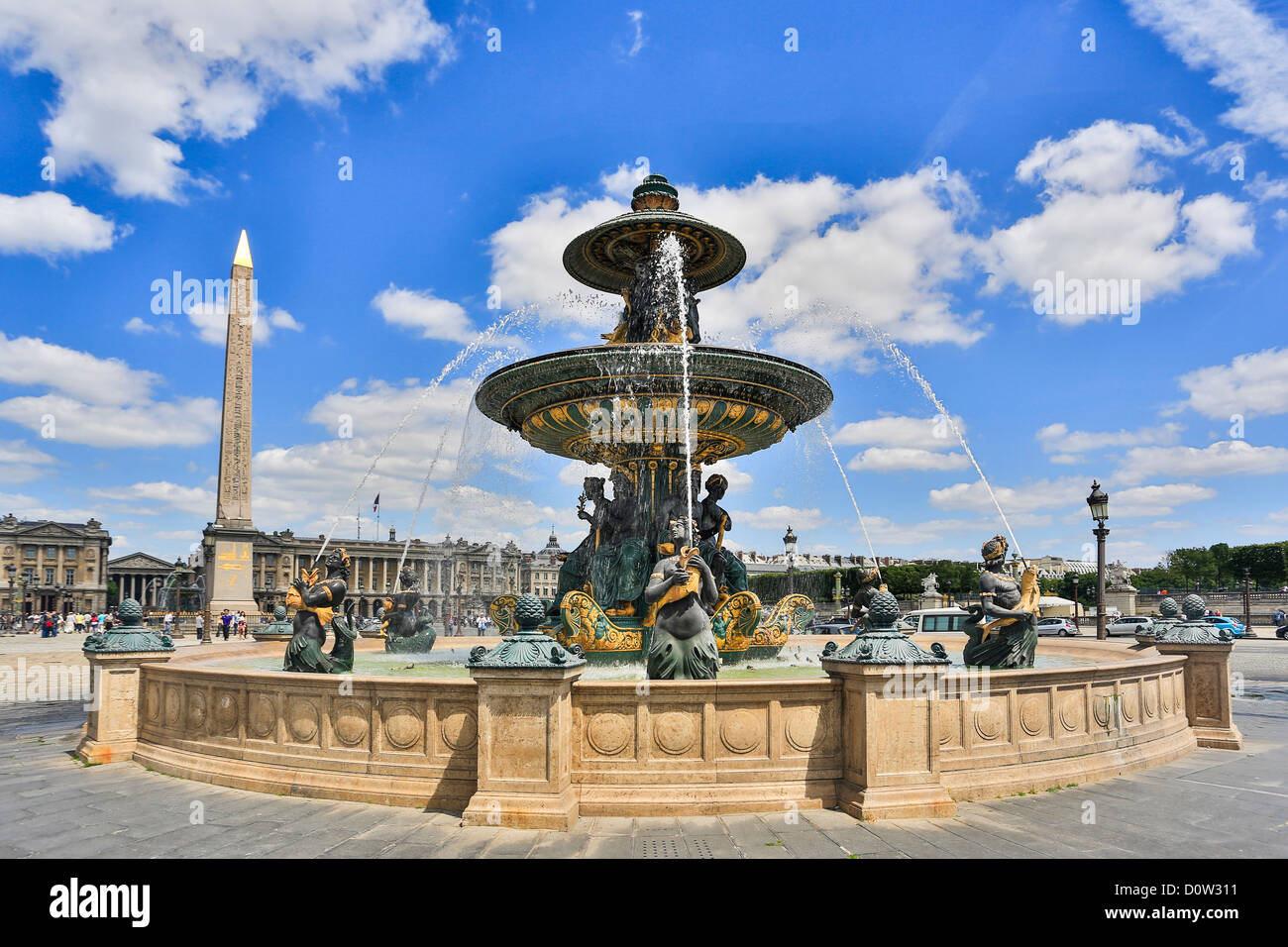 Frankreich, Europa, Reisen, Paris, Stadt, Concorde, Quadrat, Place De La Concorde, Brunnen, Mars, Luxor, Obelisk, Architektur, Kunst, Stockfoto