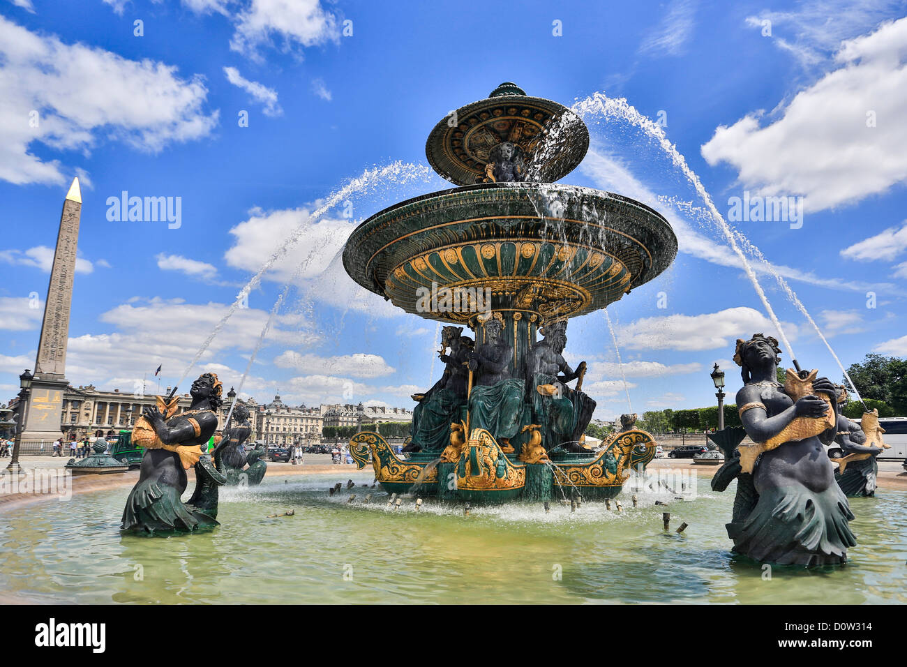 Frankreich, Europa, Reisen, Paris, Stadt, Concorde, Quadrat, Place De La Concorde, Brunnen, Mars, Luxor, Obelisk, Architektur, Kunst, Stockfoto