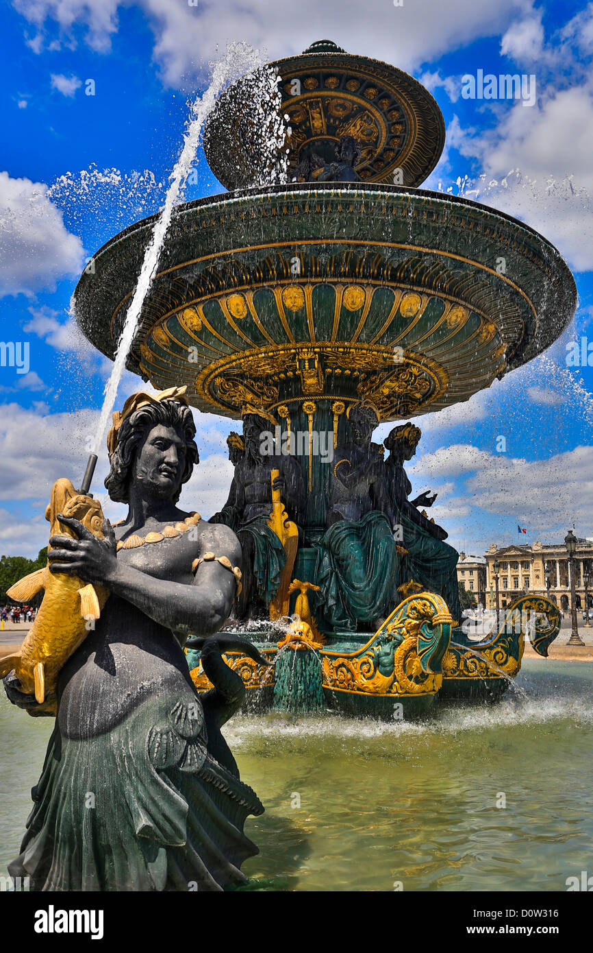 Frankreich, Europa, Reisen, Paris, Stadt, Concorde, Quadrat, Place De La Concorde, Brunnen, Mars, Luxor, Obelisk, Architektur, Kunst, Stockfoto