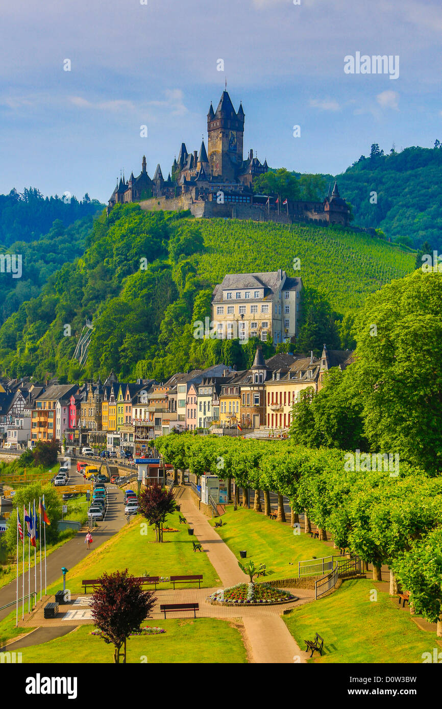 Deutschland, Europa, Reisen, Moseltal, Mosel, Cochem, Burg, Landwirtschaft, Biegung, Wolken, Mosel, Natur, Fluss, Tourismus, Tal, vi Stockfoto