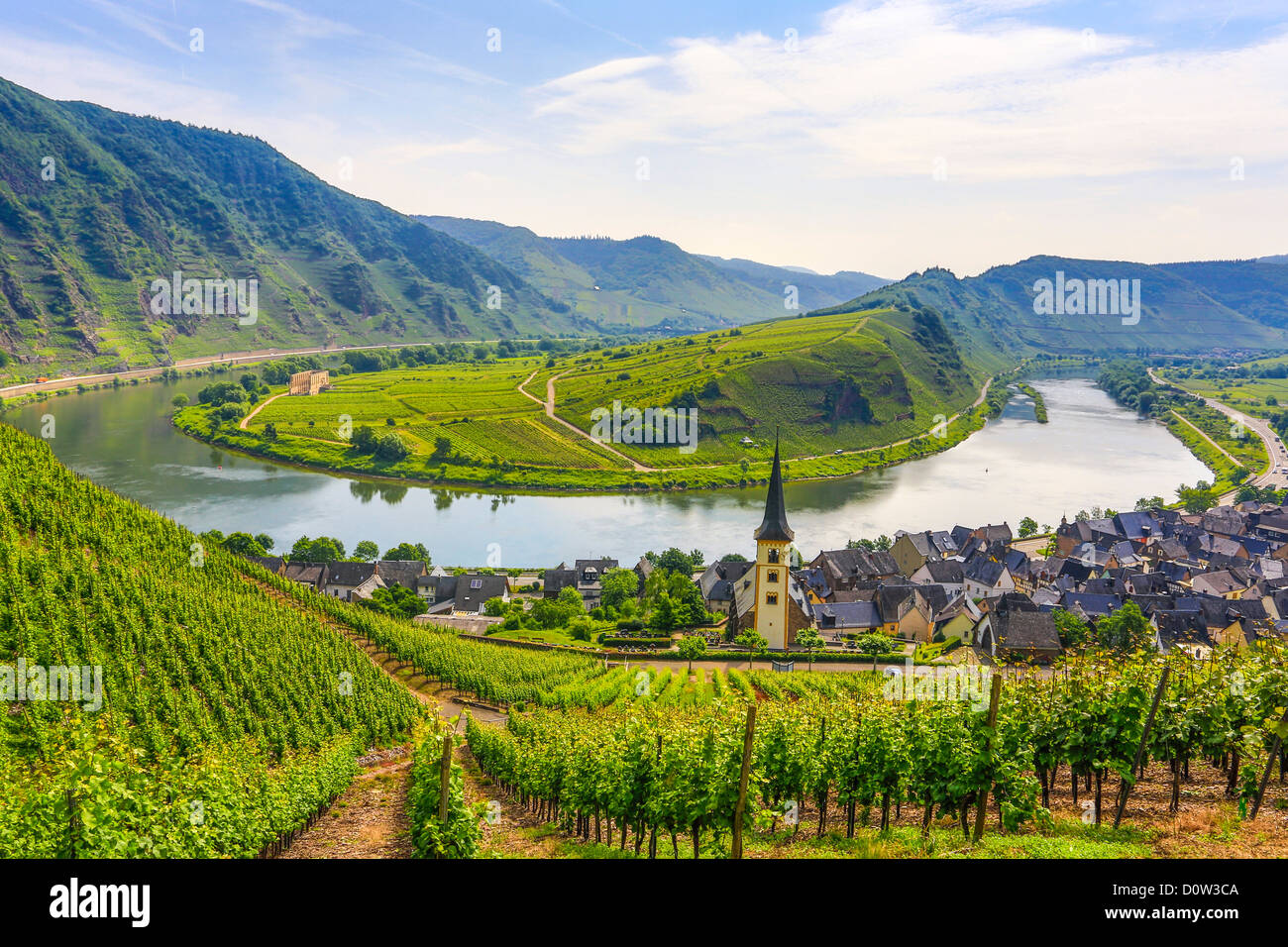 Deutschland, Europa, Reisen, Moseltal, Mosel, Cochem, Burg, Landwirtschaft, Biegung, Wolken, Mosel, Natur, Fluss, Tourismus, Tal, vi Stockfoto