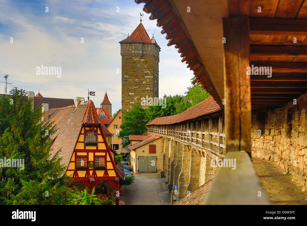 Deutschland, Europa, Reisen, Rothenburg, romantische Straße, Alte Schmiede, Architektur, Bayern, Haus, Straße, romantisch, Skyline, Symbol Stockfoto