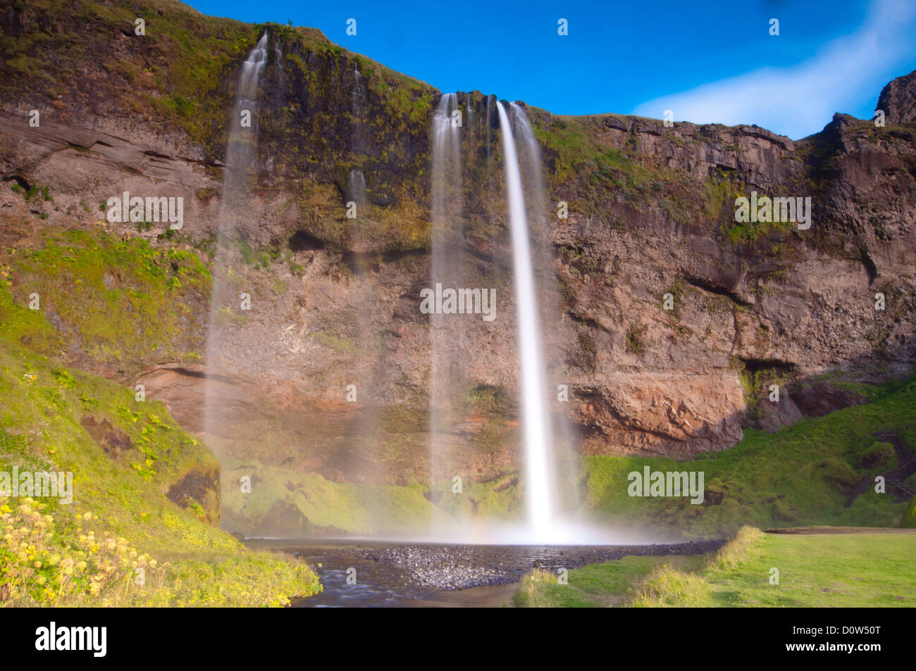 Island, Europa, Natur, Ort von Interesse, Wahrzeichen, Seljalandsfoss, Wasser, Wasserfall, Isländisch Stockfoto