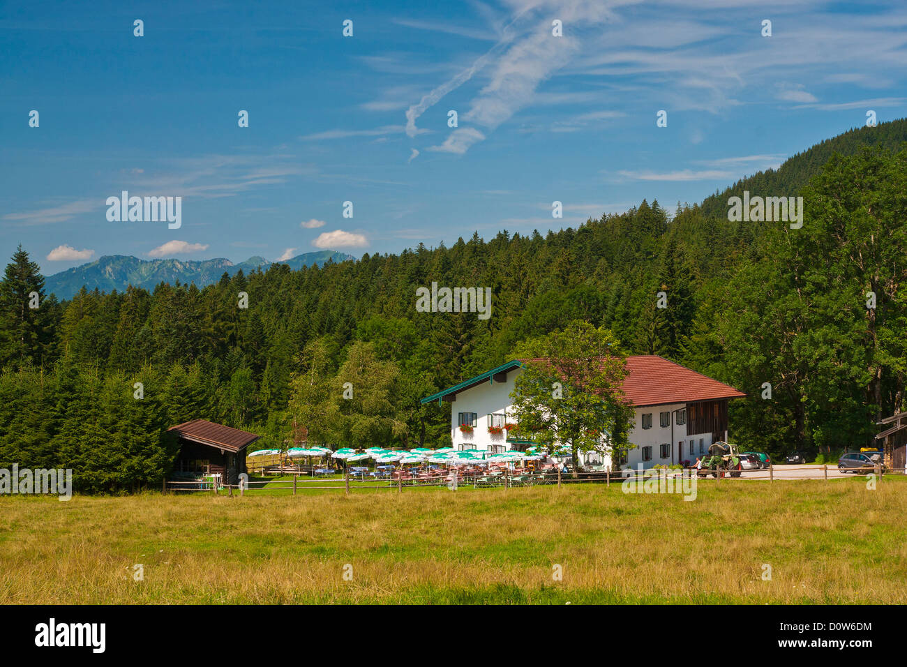 Bayern, Europa, Oberbayern, Chiemgau, Inzell, Adlgass, Wolke, Wolken, Himmel, blau, weiß, Bauernhof, Hof, Hof, Eigentum, gut, ein Stockfoto