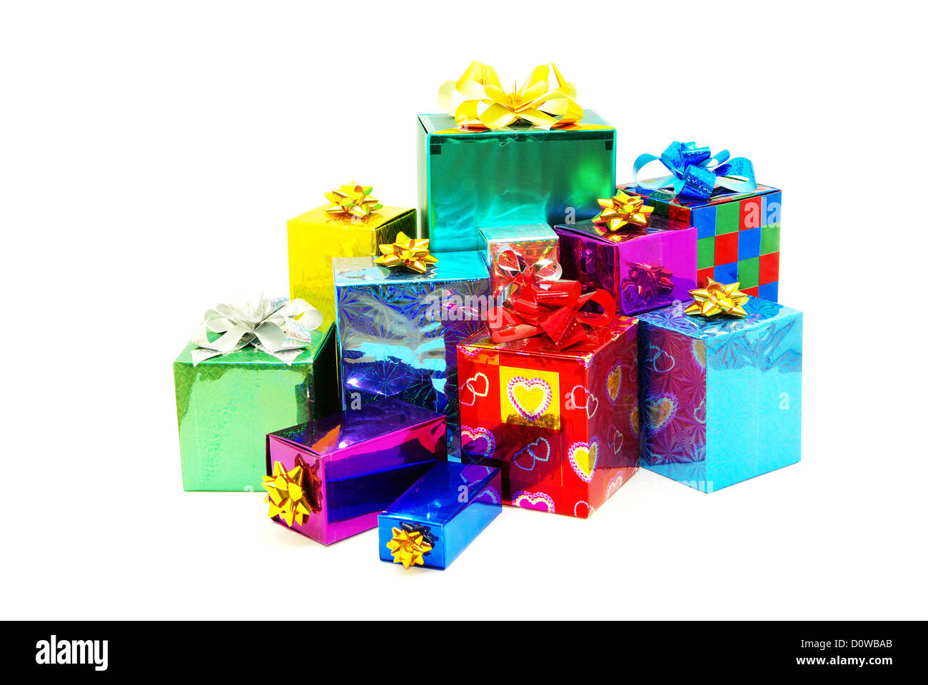 Weihnachts-Box Geschenke mit satin-Schleife isoliert auf weißem Hintergrund Stockfoto