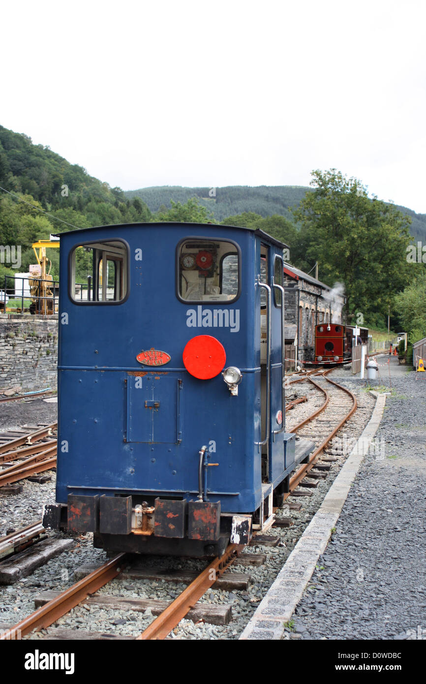 Corris Schmalspur Lokomotiven in dem Bahnhofsgelände in Mid Wales Stockfoto