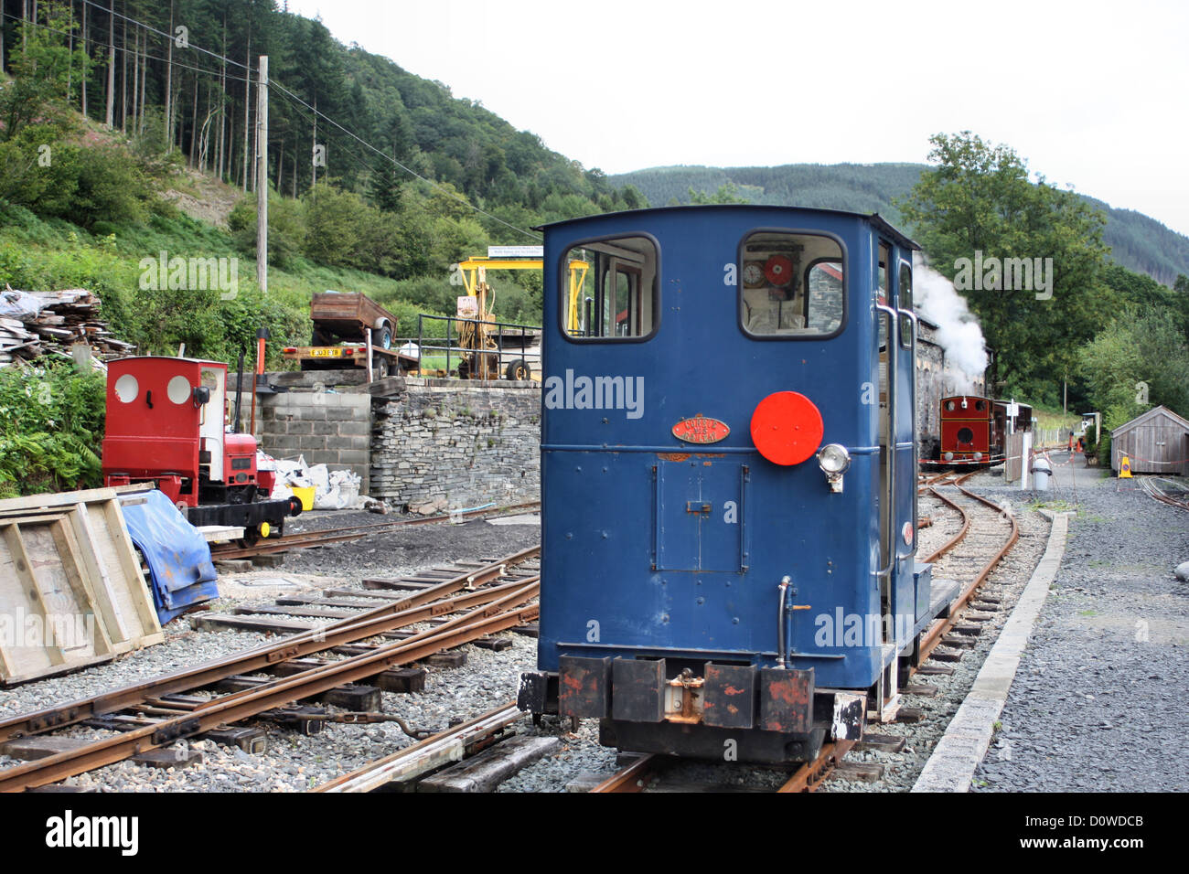 Corris Schmalspur Lokomotiven im Bahnhofsgelände in Mid Wales Stockfoto