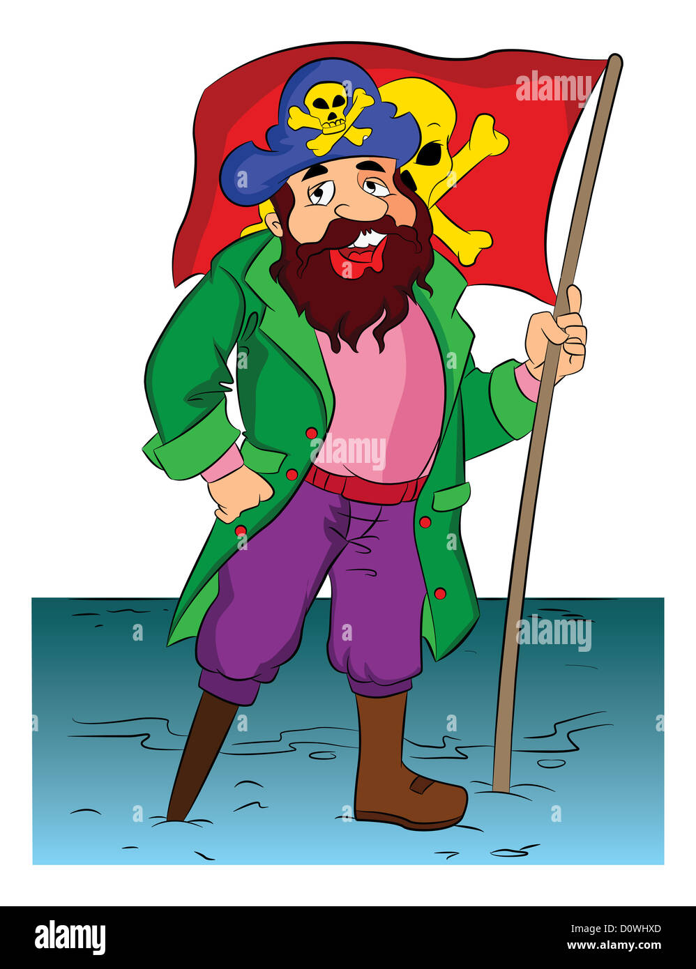 Einbeinige bärtige Pirat hält eine Fahne, Vektor-illustration Stockfoto